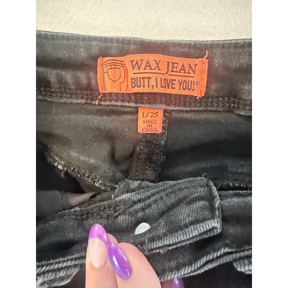 Wax Jean Butt I Love You Black Distressed Skinny Jeans Button Fly 1/25 - Picture 2 of 6